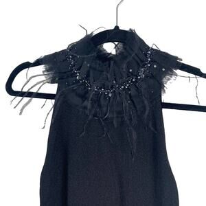 Kay Unger Black Beaded High Neck Ruffle Blouse Vintage Old Money S